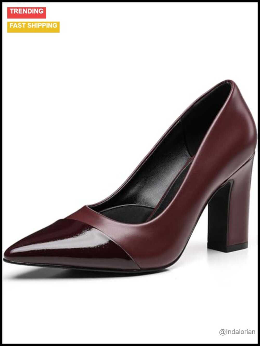 Women's Chunky Block Heel Pumps Closed Pointed Toe Slip-On Office Dress Shoes